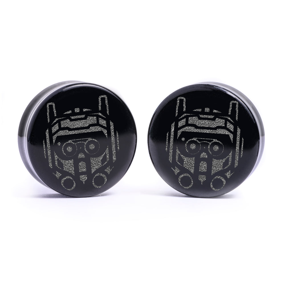 Tech Bad Batch Helmet Plug / Gauge - Black Glass | Flat Faced Double Flare - Lasered To Order In House At Custom Plugs HQ