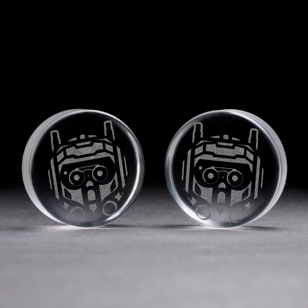 Tech Bad Batch Helmet Plug / Gauge - Clear Glass | Flat Faced Double Flare - Lasered To Order In House At Custom Plugs HQ