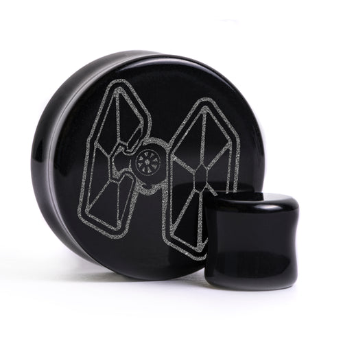 Tie Fighter Plug / Gauge - Black Glass | Flat Faced Double Flare