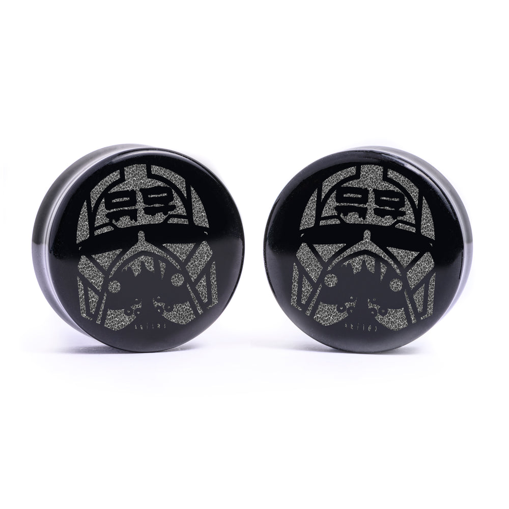Wrecker Bad Batch Helmet Plug / Gauge - Black Glass | Flat Faced Double Flare - Lasered To Order In House At Custom Plugs HQ