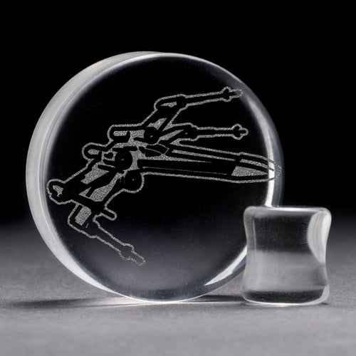 X -Wing Plug / Gauge - Clear Glass | Doppelaufgeweitet mit flachem Gesicht