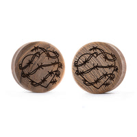 Plug / Gauge Cœur en fil barbelé - Bois de teck | Face plate double évasé