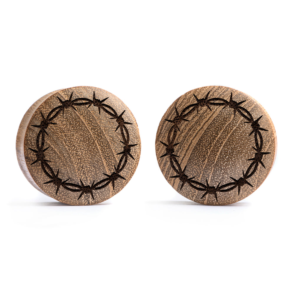 Barbed Wire Plug / Gauge - Teak Wood | Convex Double Flare - Lasered To Order In House At Custom Plugs HQ