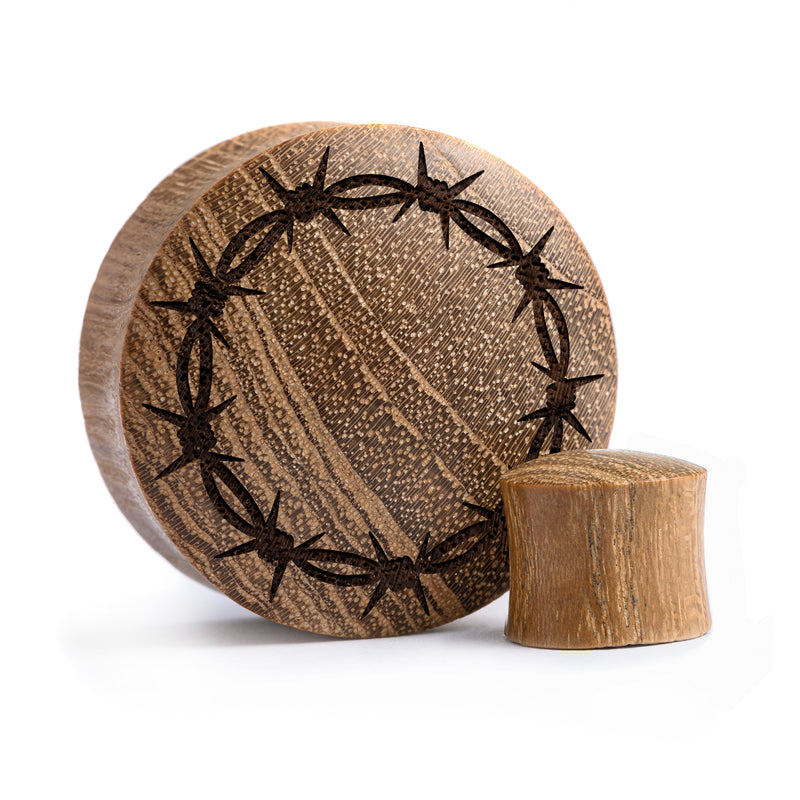 Plug / Gauge Fil barbelé - Bois de teck | Convexe double évasé