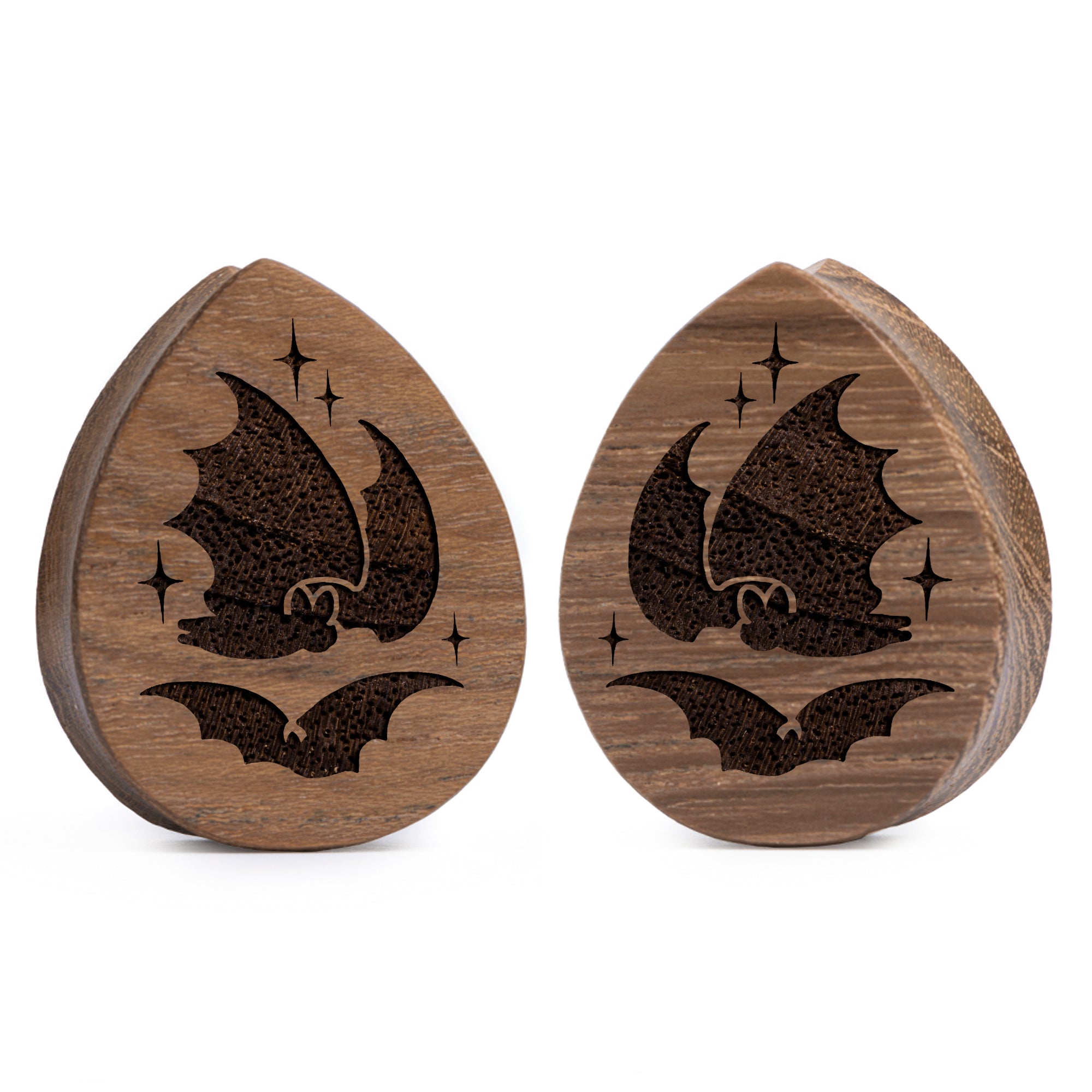 Bat Plug Bat Plug / Gauge - Teardrop Teak Wood | Flat Faced Double Flare ...