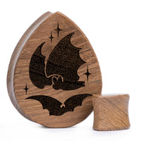 Plug / Gauge Chauve-souris - Bois de teck en goutte | Face plate double évasé