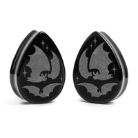 Plug Chauve-souris / Calibre - Goutte en verre noir | Double évasement à face plate