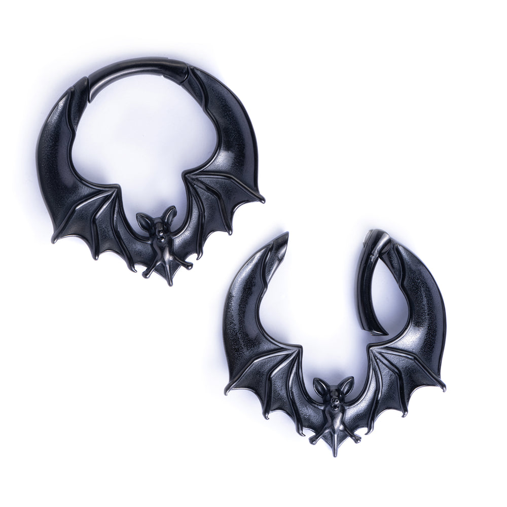 Black Bat Ear Weights (Pair) - Hanging Bat Earrings for Stretched Ears