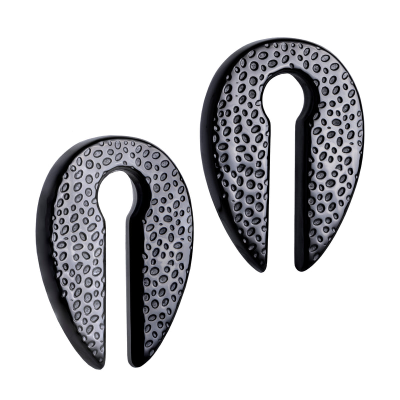 Poids d'oreille trou de serrure en acier martelé noir - Paire
