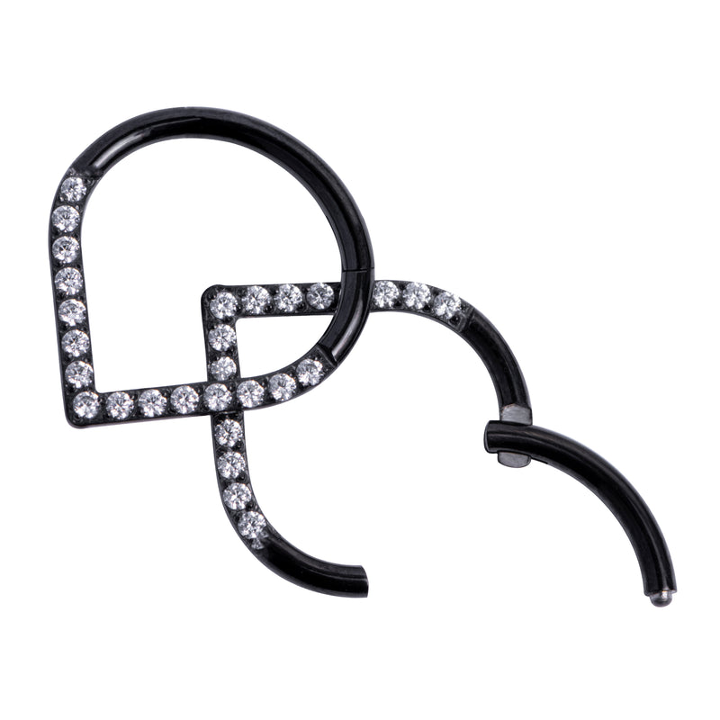 Septum clicker goutte, noir, serti transparent, titane, 1.2mm