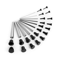 Kit d'étirement d'oreille débutant, Taper en acier chirurgical & Plug / Gauge en acier noir - 33 pièces