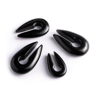 Poids d’oreille en onyx noir en forme de trou de serrure avec pince - Paire