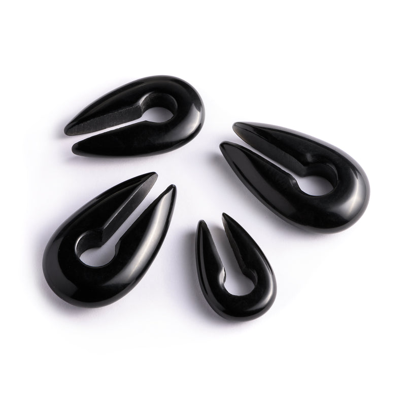 Poids d’oreille en onyx noir en forme de trou de serrure avec pince - Paire