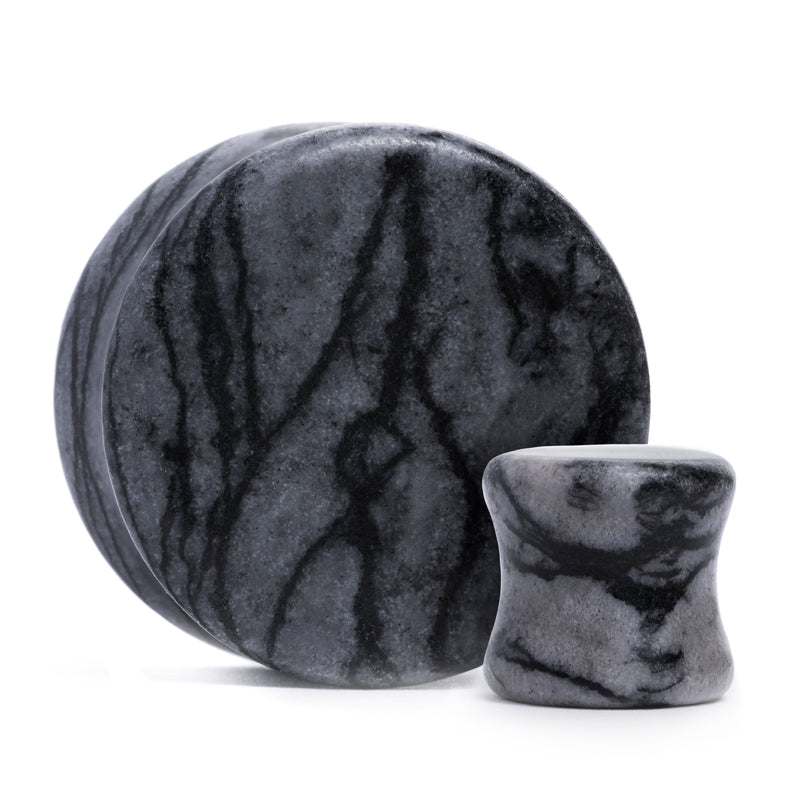 Plug / Gauge en pierre de jaspe filet noir