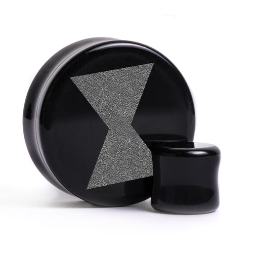 Schwarzer Witwe Plug / gauge - Schwarzes Glas | Doppelaufgeweitet mit flachem Gesicht