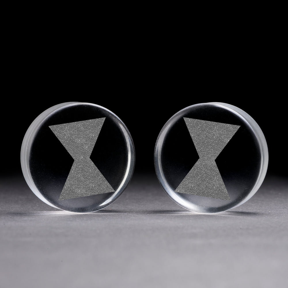 Black Widow Plug / Gauge - Clear Glass | Flat Faced Double Flare - Lasered To Order In House At Custom Plugs HQ