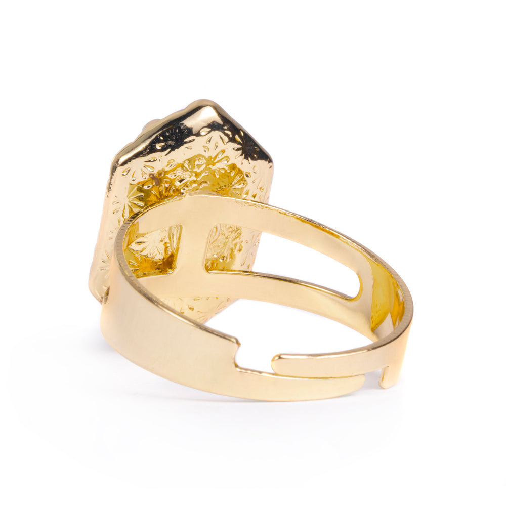 Blue & Gold Druzy Ring - Adjustable Alloy Stone Ring