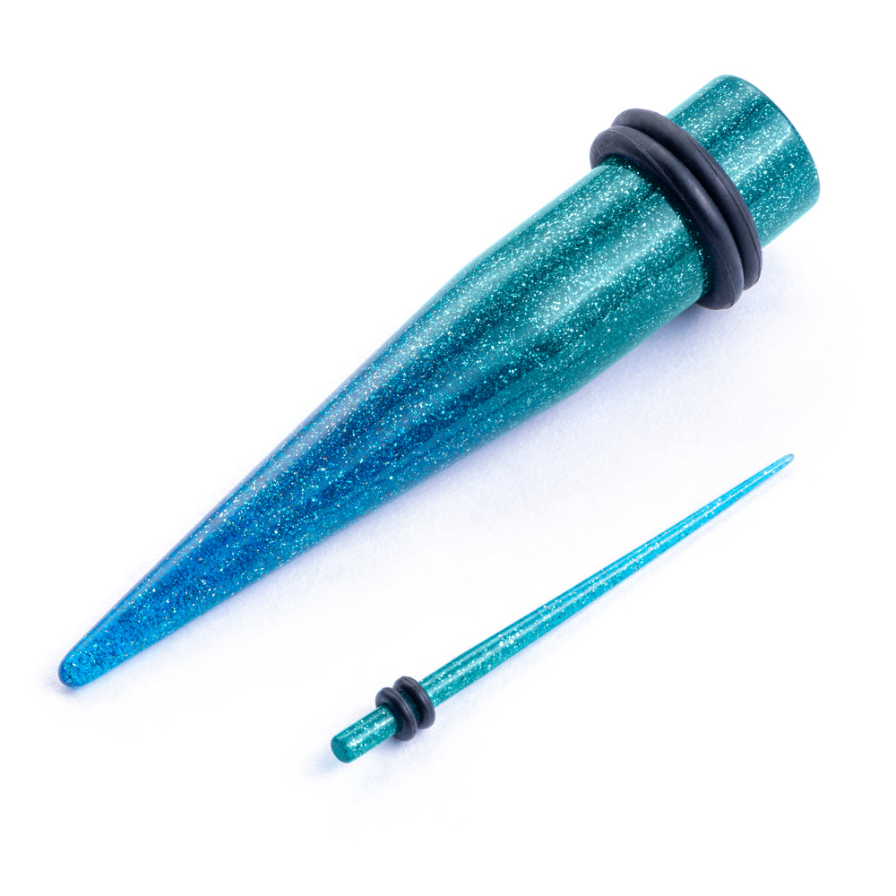 Single Blue/Green Glitter Taper For Stretching in Sizes 1.6mm to 10mm - Acrylic Tapers for Stretching 14g to 00g