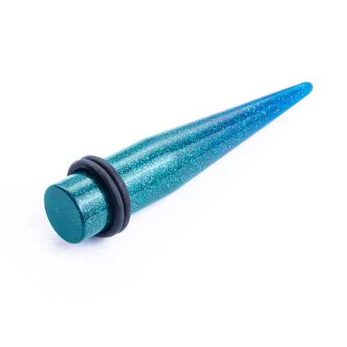 Single Blue/Green Glitter Taper For Stretching in Sizes 1.6mm to 10mm