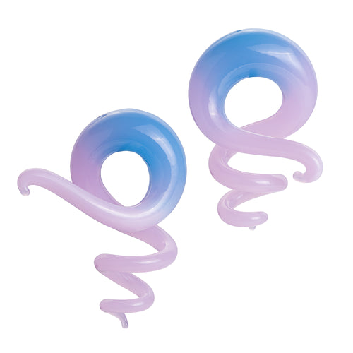 Pair Two-Toned Matte & Rainbow Glass Spiral Hanging Tapers – Ear Plugs Gauges