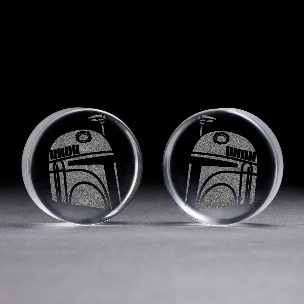 Boba Fett Plug - Clear Glass | Doppelaufgeweitet mit flachem Gesicht