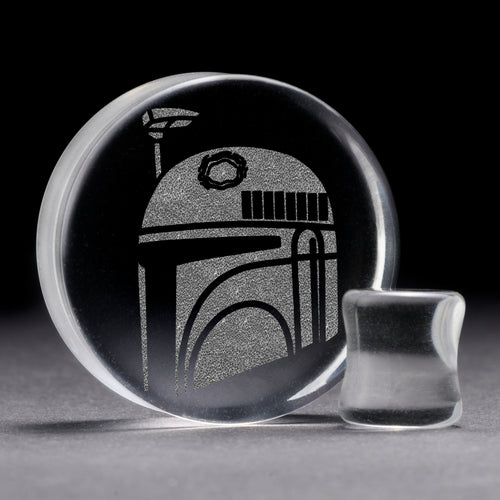 Boba Fett Plug - Clear Glass | Doppelaufgeweitet mit flachem Gesicht