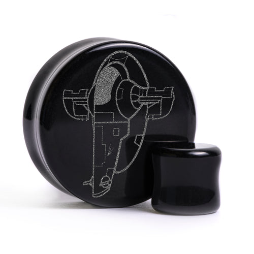 Boba Fett Ship Plug / Gauge - Black Glass | Flat Faced Double Flare