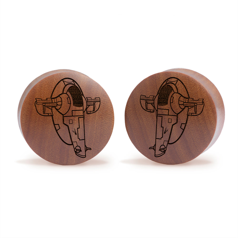 Boba Fett Ship Plug / Gauge - Saba Wood | Convex Double Flare - Lasered To Order In House At Custom Plugs HQ