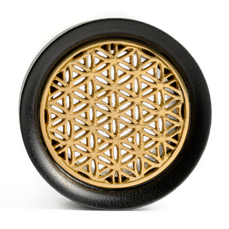 Brass Flower Of Life  Wood Ear Plug / Gauge