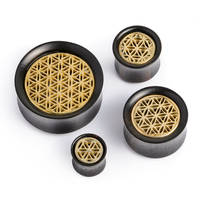 Brass Flower Of Life  Wood Ear Plug / Gauge