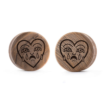 Broken Heart Plug / Gauge - Teak Wood | Flat Faced Double Flare