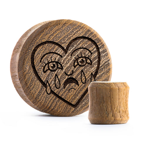 Broken Heart Plug / Gauge - Teak Wood | Flat Faced Double Flare