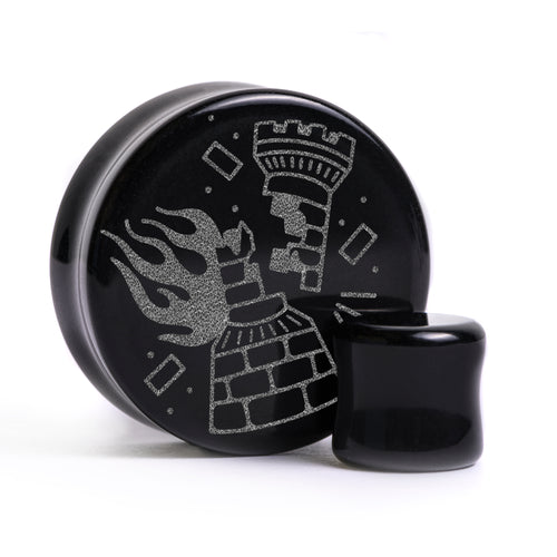 Burning Rook Tattoo Plug / gauge - Schwarzes Glas | Doppelaufgeweitet mit flachem Gesicht