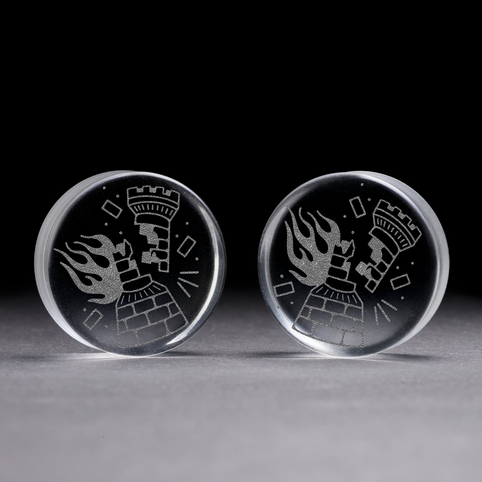Burning Rook Tattoo Plug / gauge - Clear Glass | Doppelaufgeweitet mit flachem Gesicht