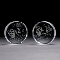 Plug / Gauge Tatouage corbeau en flammes - Verre transparent | Face plate double évasé