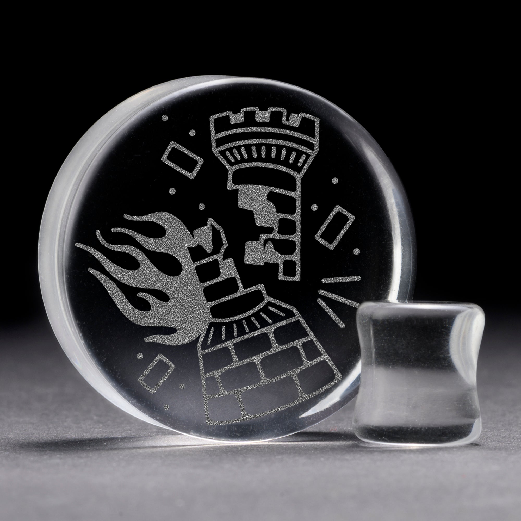 Burning Rook Tattoo Plug / gauge - Clear Glass | Doppelaufgeweitet mit flachem Gesicht