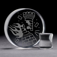 Plug / Gauge Tatouage corbeau en flammes - Verre transparent | Face plate double évasé