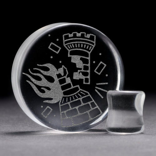 Burning Rook Tattoo Plug / gauge - Clear Glass | Doppelaufgeweitet mit flachem Gesicht