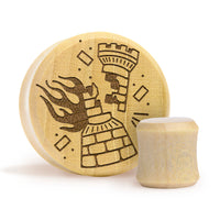 Plug / Gauge Tatouage corbeau en flammes - Bois de crocodile | Face plate double évasé