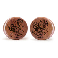 Plug / Gauge Tatouage corbeau en flammes - Bois de Saba | Face plate double évasé