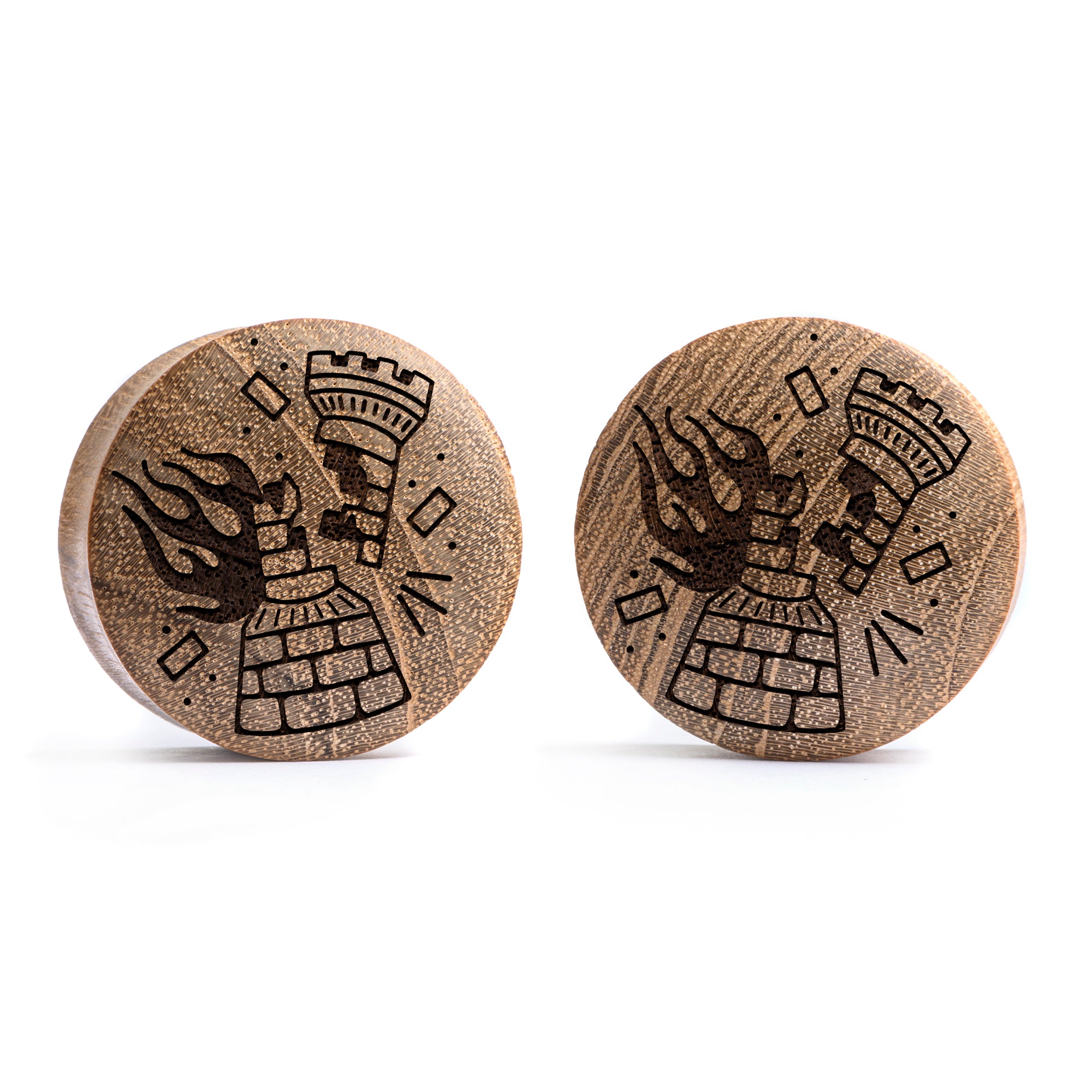Burning Rook Tattoo Plug / gauge - Teakholz | Konvexe Doppelaufgeweitet