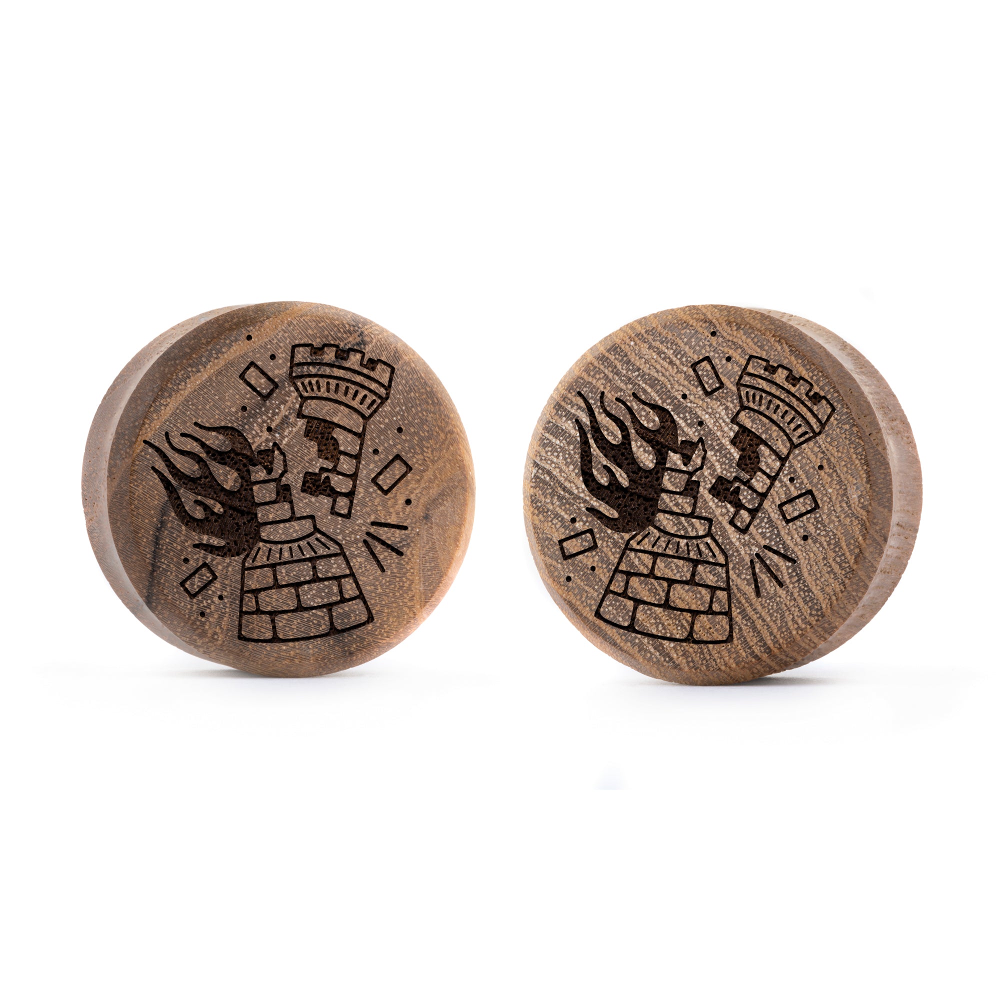 Burning Rook Tattoo Plug / gauge - Teakholz | Doppelaufgeweitet mit flachem Gesicht