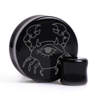 Plug / Gauge Cancer zodiaque - Verre noir | Face plate double évasé