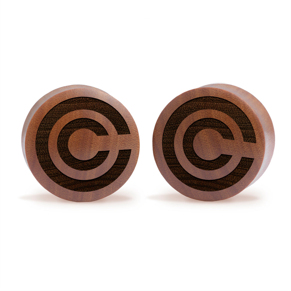 Capsule Corp - Dragon Ball Z Plug / Gauge - Saba Wood | Convex Double Flare - Lasered To Order In House At Custom Plugs HQ