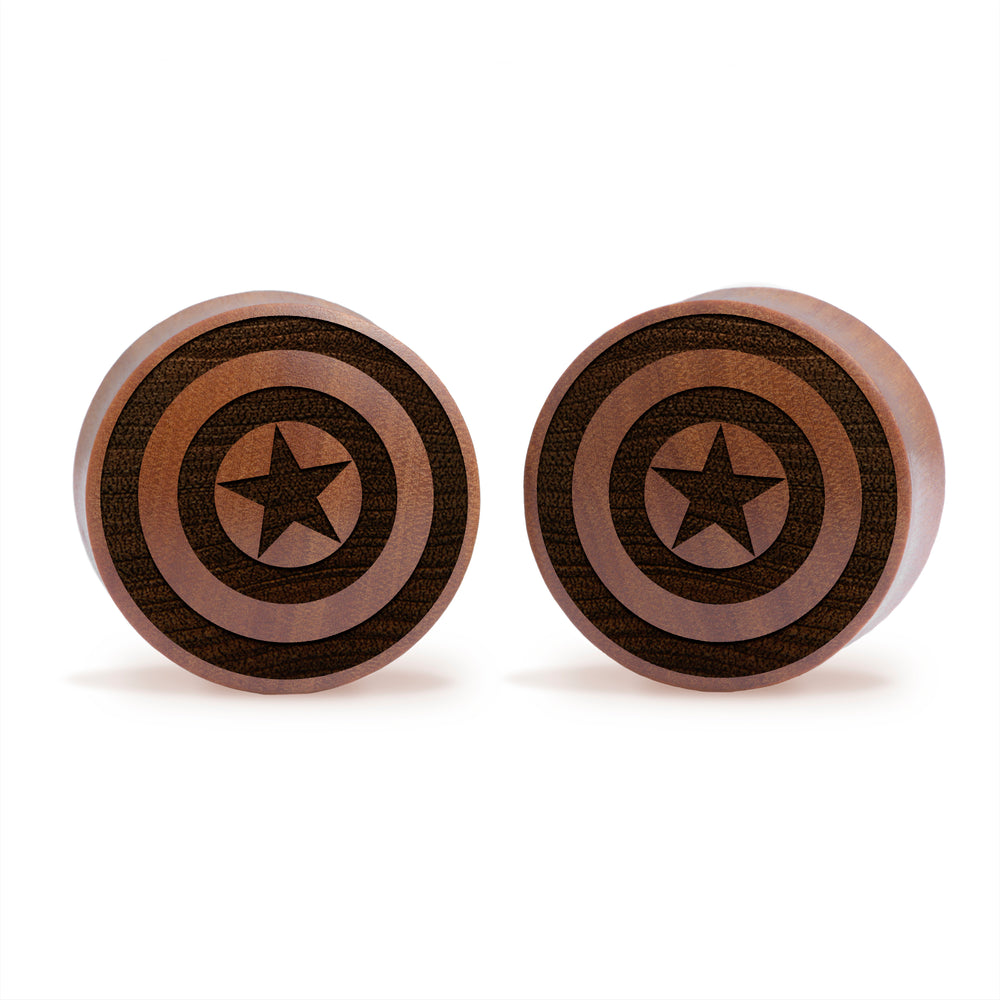 Captain America Plug / gauge - Saba Wood | Konvexe Doppelaufgeweitet
