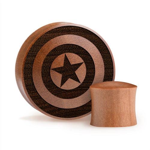 Captain America Plug / gauge - Saba Wood | Konvexe Doppelaufgeweitet