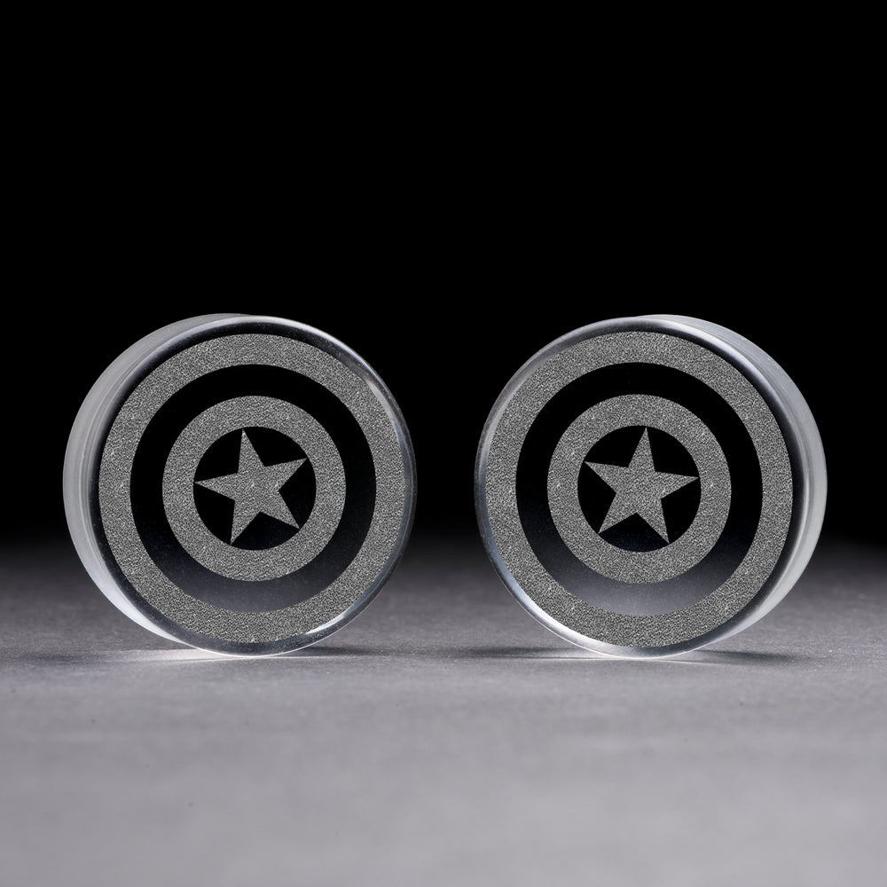 Captain America Plug / gauge - Clear Glass | Doppelaufgeweitet mit flachem Gesicht