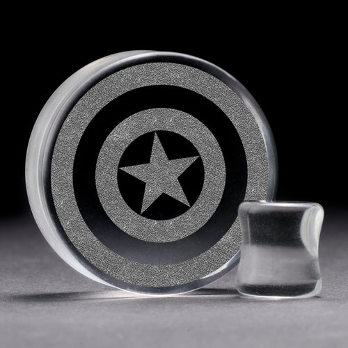 Captain America Plug / gauge - Clear Glass | Doppelaufgeweitet mit flachem Gesicht