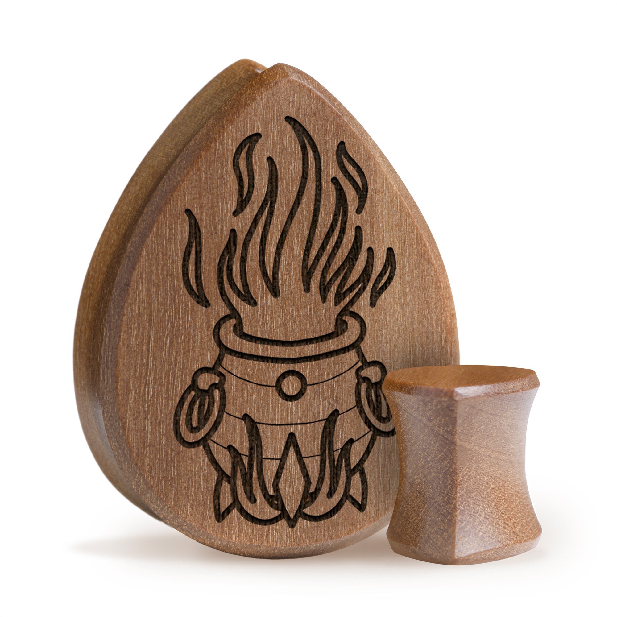 Cauldron Plug / Gauge - Teardrop Saba Wood | Doppelaufgeweitet mit flachem Gesicht