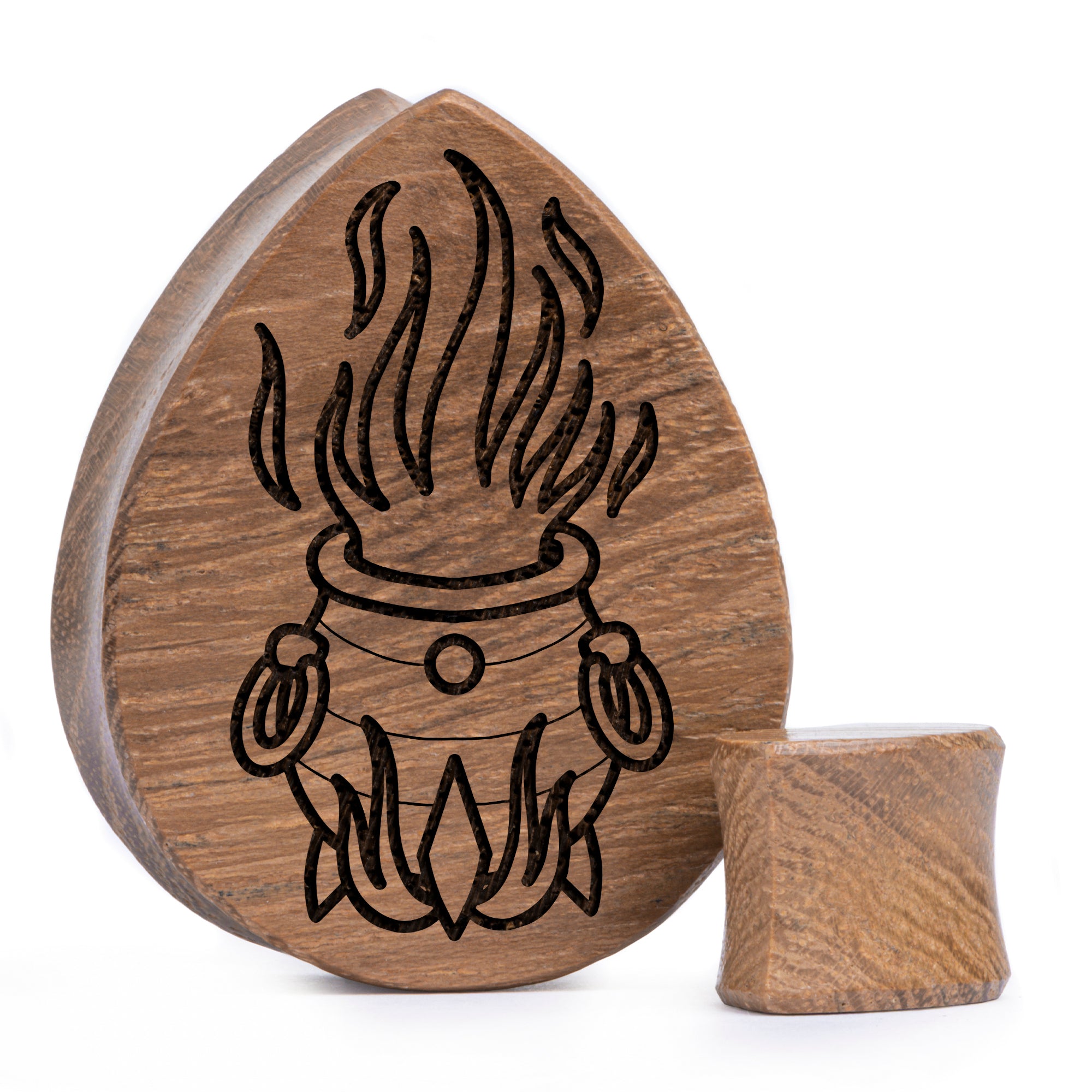 Cauldron Plug / Gauge - Tränen -Teakholzholz | Doppelaufgeweitet mit flachem Gesicht